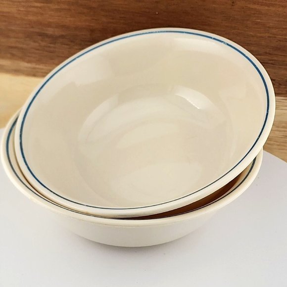 Corelle Soup Cereal Bowls beige blue stripe 6” Corning - Picture 1 of 10